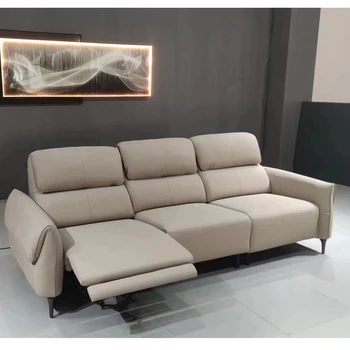 Комплект мека мебел за дневна, електрически стол, италиански секционни дивани от естествена кожа с електрически люк, откидывающиеся седалки, Многофункционален диван