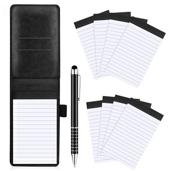 Комплект мини-покет притежателите за бележник 10шт с метална дръжка и пълнители за джобни бележници (черен)