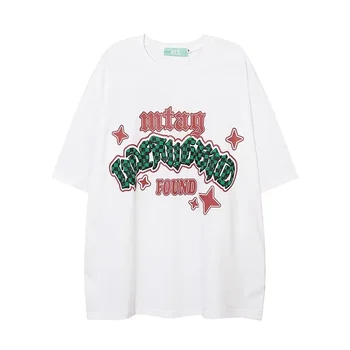 Креативна тениска с писмото принтом, мъжки забавни модни върхове в стил харадзюку, лятна памучен риза в стил хип-хоп, градинска дрехи, блузи Y2K, дрехи