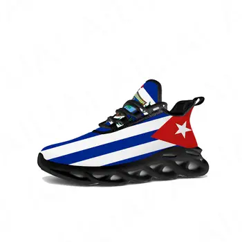 Кубинското знаме, маратонки на равна подметка, мъжки, женски, Куба, поп-спорт, бягане, висококачествени маратонки, окото обувки дантела, обувки по поръчка, черна