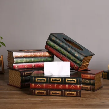Кутия за салфетки във формата на книга в ретро стил, правоъгълник, Държач за кърпички, Пръстен, Кутия за съхранение на салфетки, Калъф
