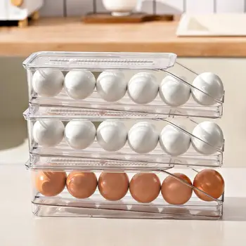 Кутия за съхранение на яйца количка многослоен Прозрачен държач за яйца Тип кутия за полагане на Таймер Слотове Тава за яйца хладилник Органайзер
