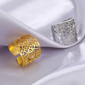 Кухи Ратан с цветя модел, ажурное пръстен за жени, е Нова Мода, от Неръждаема стомана, злато, сребро, пръстен на пръста си, Бижутериен Подарък