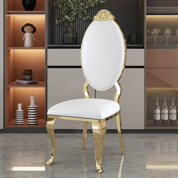 Луксозен стол за хранене от неръждаема стомана за банкетного залата на хотел, битова маса за хранене, стол, малка маса за хранене, стол, направен от златна клубна тъкан