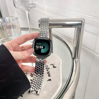 Луксозна гривна-брънка от стомана за Fitbit Versa 2 Lite Sense Band за подмяна на метална каишка за часовник Fitbit Versa 3