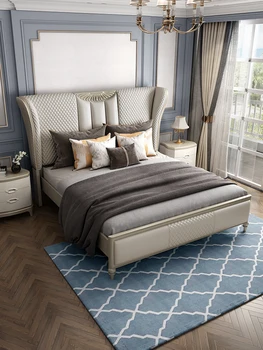 Луксозна кожена легло, в американски стил, основна спалня с двойно легло 1,8 м, червена окото легло, модерна италианска мека легло