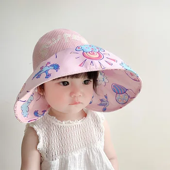 Лятна детска празна шапка, детски солнцезащитная шапка с защита от uv, детски слънчеви шапки, мода за момичета, капак за почивка, пътна шапчица-кофа, шапки-очила