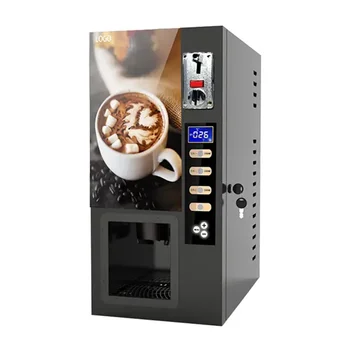 Машина за раздаване на напитки с три вкусове, работещ върху монетите, машина за приготвяне на сухо шоколад, мляко, чай, кафе, автомат за топли напитки