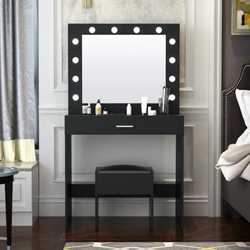 Модерен дизайн скрин за спалня с лампа и табуреткой, черен