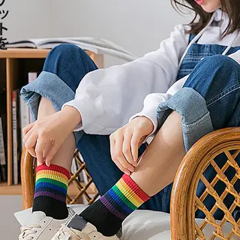Модни Чорапи от памук в розово ивица, подарък за Коледа, класически топли ежедневни забавни сладки чорапи в корейски стил за жени