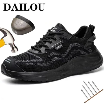 Мъжки дишащи работни обувки със защита от Удари, лека защитни обувки, Мъжки защитно работно обувки, Неразрушаемая Защитни Обувки за мъже