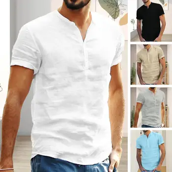 Мъжки летни ризи, дишащи и шикозни блузи с защита от търкалянето, пуловер, мъжки лятна тениска на копчета, мъжки дрехи