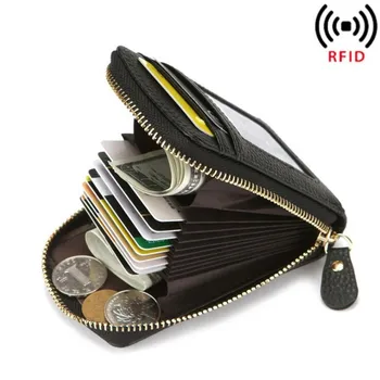 Мъжки портфейл от естествена кожа, държач за кредитни карти, RFID заключване, джоб с цип, мъжка чанта, калъф за защита на карти, джоб на чантата, Директна доставка