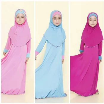 Мюсюлманска абайя за малки момичета в Рамадан с хиджабом, халат пълна дължина, Бурка Макси рокли за малки момичета