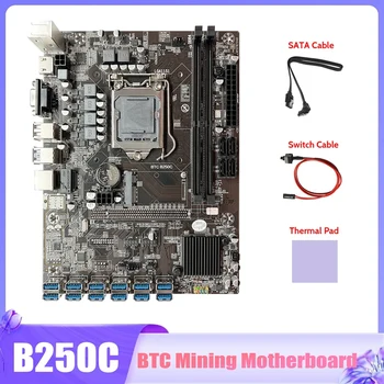 НОВОСТ-дънна Платка за майнинга БТК B250C + Кабел SATA + Кабел за превключване + термопаста 12X PCIE до слоту USB3.0 GPU LGA1151 дънна Платка за майнинга