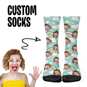 Нека нарисуваме лицето Преливащи памучни чорапи Сладко Момиче Cloud Pink Забавни чорапи за поръчка, Кавайные ежедневни подарък чорапи с индивидуалността