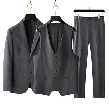 Нов мъжки сако голям размер (блейзър + жилетка + модел панталон, модерен бизнес официалната дрехи, ежедневни сватбен блейзър, комплект от три елемента