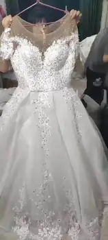 Нова луксозна сватбена рокля с къс ръкав, расшитое мъниста, сватбени рокли, блестяща бална рокля, Булчински рокли Принцеса 2024
