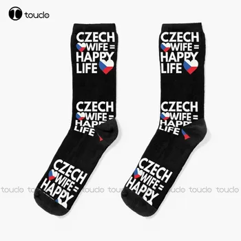 Нови Чорапи Czech Wife Is Happy Life, чорапи с флага на сащ, мъжки персонализирани Унисекс чорапи за възрастни, популярни подаръци