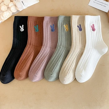 Обикновен Дамски Чорапи с бродерия Happy Fashion, китайски Година Тотема Заек, Класически Cartoony Забавен чорап със Заек, Празничен подарък