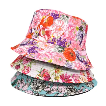 Обратима Панама панама Дамски лятна памучен шапка Модерна плажна шапка с цветен модел Дамски