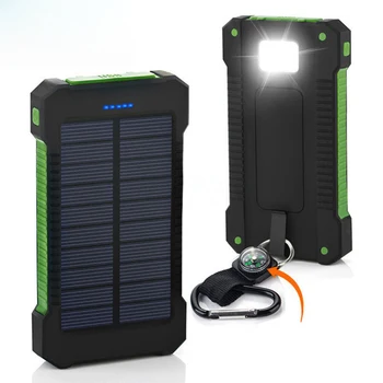 Преносим слънчев батерия 10000 ма Водоустойчив външен резервен Powerbank 10000 ма батерия, зарядно за телефон, LED Pover Bank