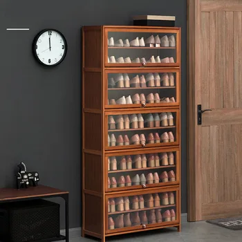 Прозрачен Бамбук шкаф за обувки за мъже, входна врата, Многопластова а обувките-часова, Прахоустойчив, Малък шкаф за спалнята, Мебели за дома