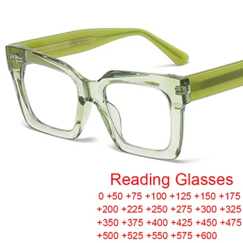 Прозрачни Зелени Очила За Четене, Дамски Модни Извънгабаритни Квадратни Сини Светозащитные Очила За Оглед От 0 до + 600 Leesbril Dames 2022