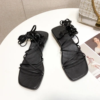 Реколта чубрица удобни прости сандали с дантела и с отворени пръсти за жени, новост 2023 г., лятна дамски обувки в римски стил и за студенти