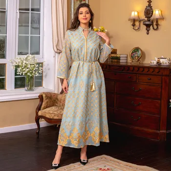 Рокли за Рамадан Елегантна рокля-кафтан с етническа цветна бродерия марокански мюсюлманин Дубай Абайя Луксозен дамски дрехи 2023
