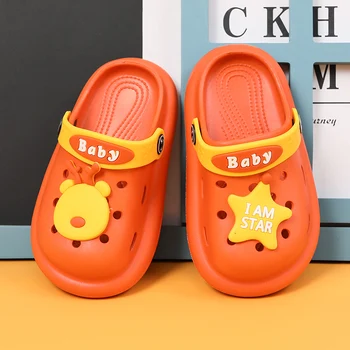 Сладки сандали с анимационни мечок и звездите за малки момичета и момчета, плажни чехли сабо Kawaii, детски обувки Mule 2023, модни детски обувки за бебета