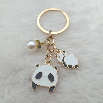 Сладък ключодържател с изображение на панда, ключодържател с образа на животното, двойка ключодържател с перли във формата на панда, мъжки и женски аксесоари с високо качество