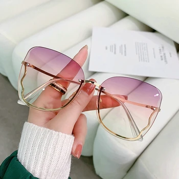 Слънчеви очила без рамки, женски сексуални слънчеви очила луксозен марка, модни vintage слънчеви очила градиентных нюанси за момичета, слънчеви очила с антирефлексно покритие UV400
