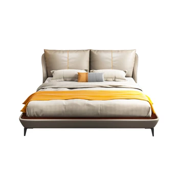 Спалня, кожена мека легло, легло с модерен дизайн, модерно обзавеждане за спалня king size