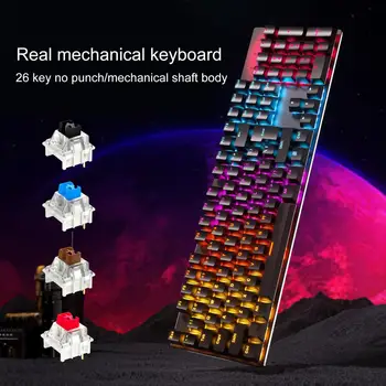 Стилна компютърна клавиатура, два цвята инжекционни капачки за ключове, жични клавиатура с RGB подсветка, 104 клавиша за игри, офис жични клавиатура