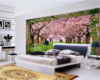 Тапети по поръчка романтичен пейзаж в цвят череша, мода, модерни 3D триизмерна дневна спалня ТЕЛЕВИЗИЯ фон стена
