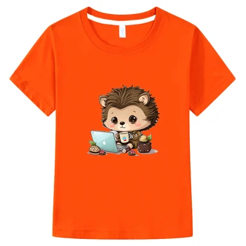Тениска с изображение на Таралеж от 100% памук, лятна тениска с къс ръкав за момчета и Момичета, висококачествени Тениски, Детски ризи