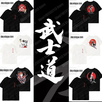 Тениски Japan Samurai Spirit, върховете в японски стил с принтом отзад, мъжки реколта тениска с къс ръкав и шарките на Harajuku, ежедневни градинска облекло