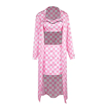 Уважаеми отдолу рокля в стил Ins Y2K, модерен, секси пижамный комплект за момичета, розова нощница от три елемента, клетчатая пижами 2023