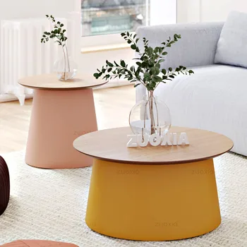 Уникална модерна естетика журнального маса, масив, дърво, кръгли орнаменти за малко пространство, масичка за кафе Луксозни мебели за дневна