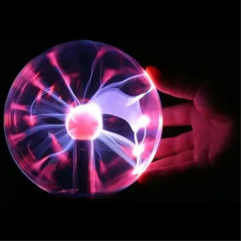 Цветна настолна лампа с декорация във формата на вълшебен кристал, лампа с черна основа, Стъклен плазмен балон, лампа-светкавица с USB-лампа с пайети