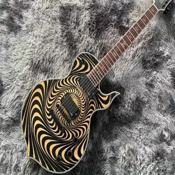 Шестиструнная електрическа китара, черна профили от тигрового фурнир, ABS китара с декоративна ивица, безплатен транспорт
