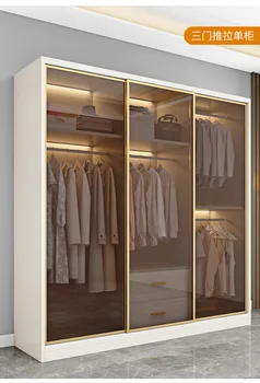 Шкаф за дрехи за Домашни спалня Луксозен шкаф за съхранение с плъзгаща се стъклена врата Прост, модерен шкаф-купе