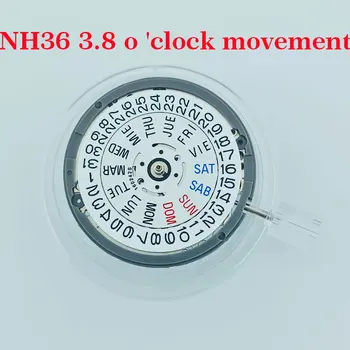 Японски оригинален механизъм с календар NH36 3.8, английски цифров двойно календар, подходящ за часа skx007, skx009, набиране NH35, NH36