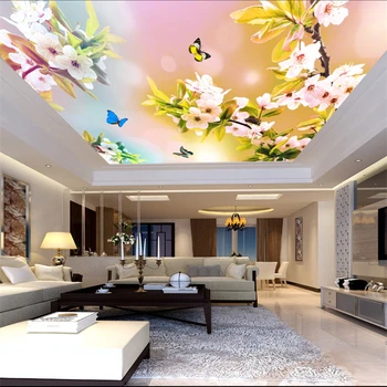стенни рисувани beibehang по поръчка, тапети за детска стая, модерен красива мечта, цветя, праскова, таван стенни рисувани в дзен стил за детска стая