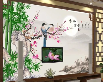 тапети по поръчка beibehang, 3d-стенопис, китайски бамбук, цветя, сливи, птичи къща и богат фон, тапети за дома